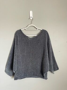 ZARA KNIT | Charcoal Gray Boat Neck Dolman Sleeve Chinelle Knit Sweater Sz L